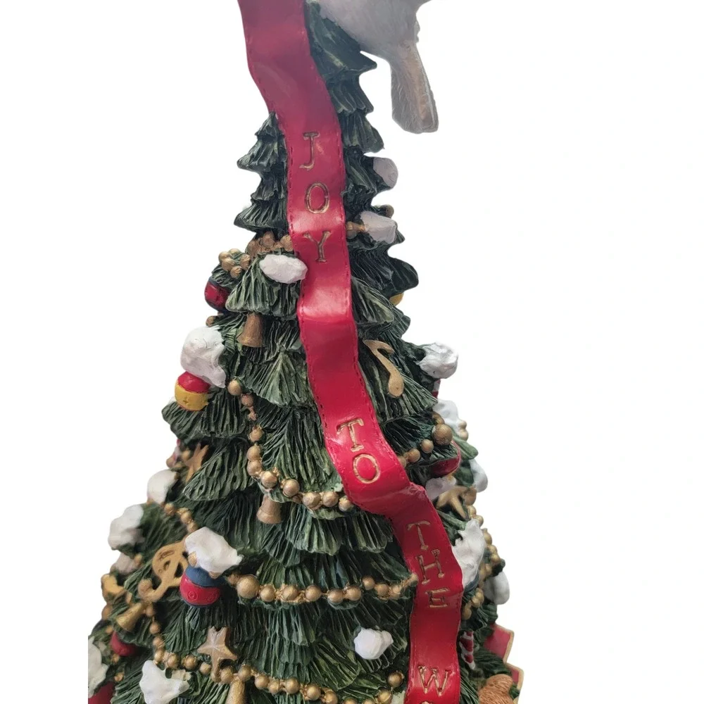 Musical Christmas Tree Figurine Boy on Ladder Joy to the World Green ReExcellent